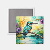 Kingfisher über Wasser und Wildblumen Magnet (Vorderseite/Rückseite)