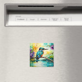 Kingfisher über Wasser und Wildblumen Magnet (In Situ (Geschirrspüler))