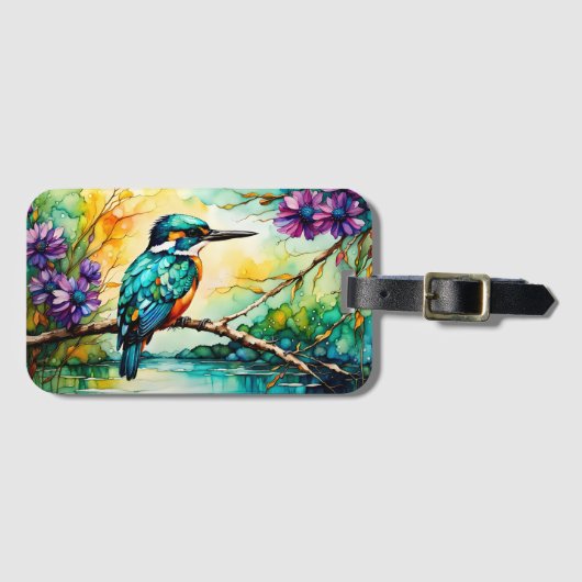 Kingfisher über Wildblumen Gepäckanhänger (Vorderseite (Horizontal))