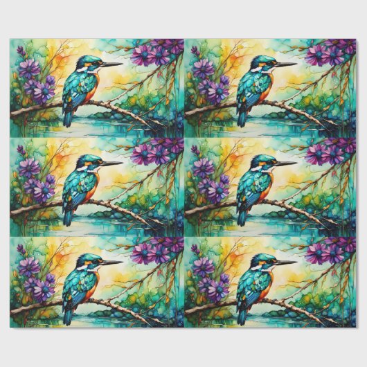 Kingfisher über Wildblumen Geschenkpapier (Flach)