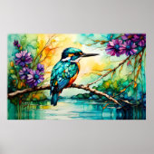 Kingfisher über Wildblumen Poster (Vorne)