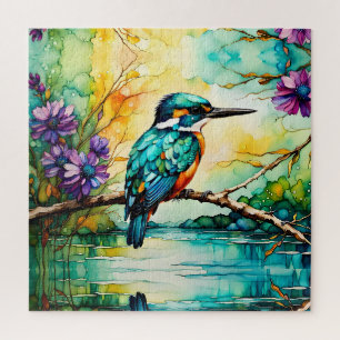 Kingfisher über Wildblumen Puzzle