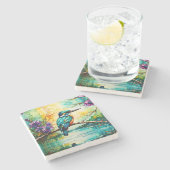 Kingfisher über Wildblumen Steinuntersetzer (Seitenansicht)