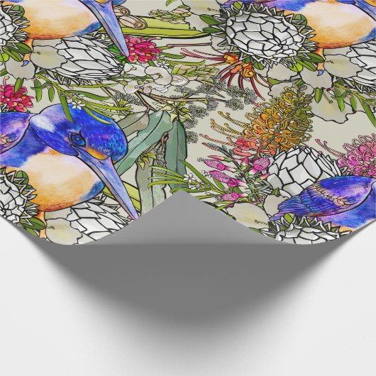 Kingfisher und einheimische australische Blume Geschenkpapier (Ecke)