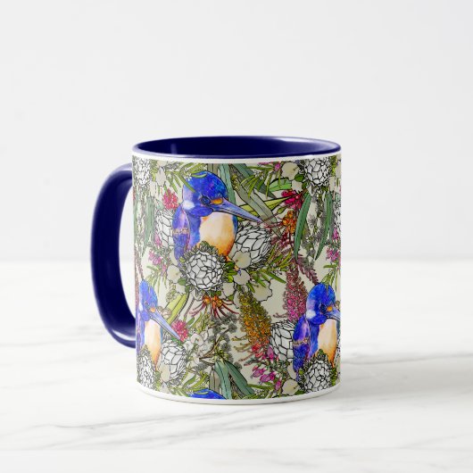 Kingfisher und einheimische australische Blume Tasse (Vorderseite Links)