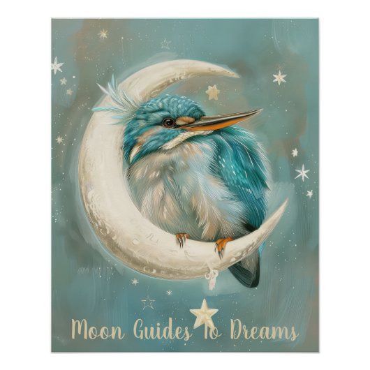 Kingfisher-Vogelbaby auf dem Mond Poster (Vorderseite)