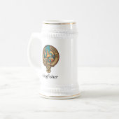 Kingfisher-Wappen über Tartan Beer Stein Bierglas (Vorderseite Links)