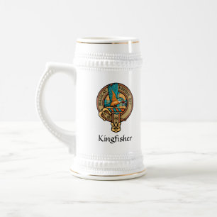 Kingfisher-Wappen über Tartan Beer Stein Bierglas