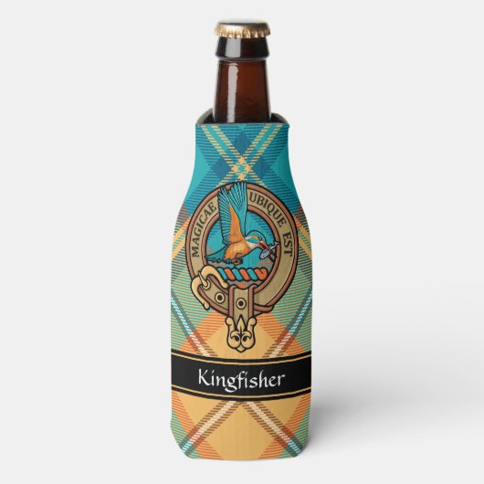 Kingfisher Wappen über Tartan Flasche Cooler Flaschenkühler (Flaschenvorderseite)