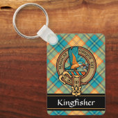 Kingfisher Wappen über Tartan Schlüsselanhänger (Vorderseite)