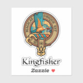 Kingfisher Wappen über Tartan Sticker (Blatt)