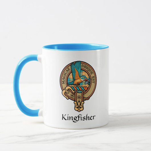 Kingfisher Wappen über Tartan Tartan Tasse (Links)