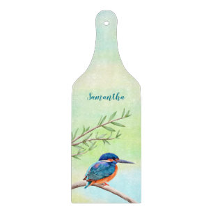 Kingfisher Watercolor Blue Orange Bird Schneidebrett