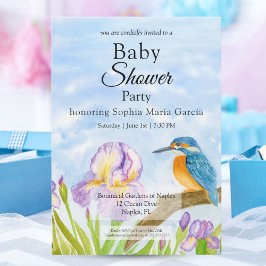  Kingfisher with Purple Irises Baby Shower Einladung