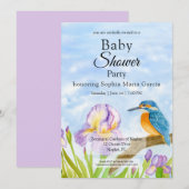  Kingfisher with Purple Irises Baby Shower Einladung (Vorne/Hinten)