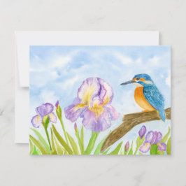 Kingfisher with Purple Irises Personalized Mitteilungskarte