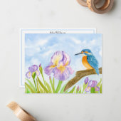 Kingfisher with Purple Irises Personalized Mitteilungskarte (Vorderseite/Rückseite Beispiel)