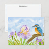 Kingfisher with Purple Irises Personalized Mitteilungskarte (Vorne/Hinten)