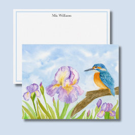Kingfisher with Purple Irises Personalized Mitteilungskarte