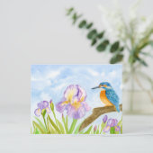  Kingfisher with Purple Irises Postkarte (Stehend Vorderseite)