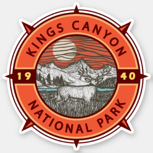 Kings Canyon National Park Mule Deer Retro Compass Aufkleber