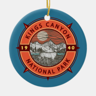 Kings Canyon National Park Mule Deer Retro Compass Keramik Ornament