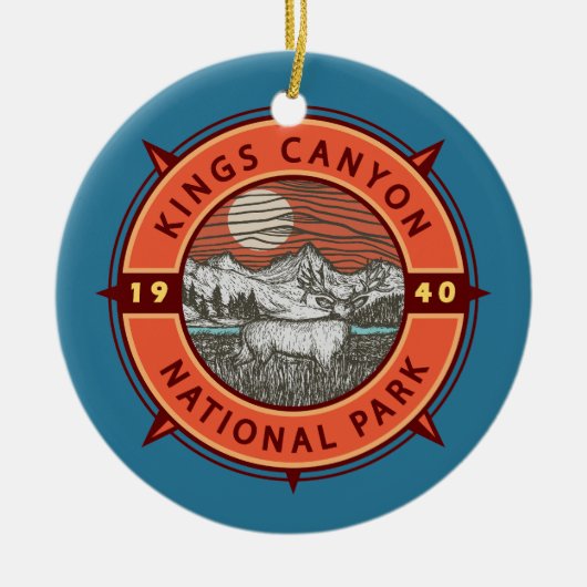 Kings Canyon National Park Mule Deer Retro Compass Keramik Ornament (Vorne)