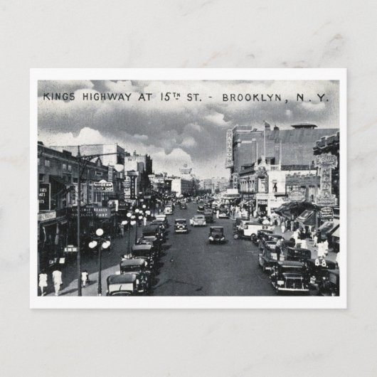 King's Highway & 15th St., Brooklyn Vintag Postkarte (Vorderseite)