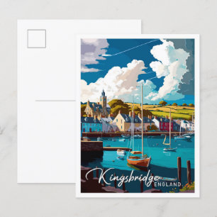 Kingsbridge England Vintage Travel Illustration Postkarte