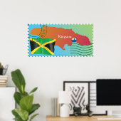 Kingston Jamaica Karte und Flagge Poster (Heimbüro)