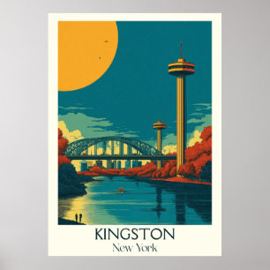 Kingston New York Vintag Bridge Skyline Art Poster