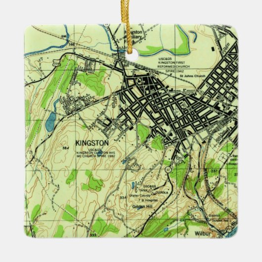 Kingston NY Vintag Map Keramikornament (Vorderseite)
