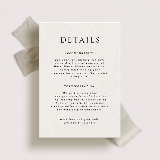 Kingston Portait Wedding Details Card Einladung