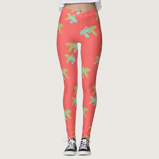 Kingyo Goldfish Light Blue und Orange Leggings (Vorderseite)