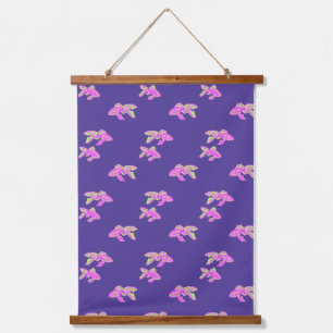 Kingyo Goldfish Light Pink und Green Wandteppich Mit Holzrahmen