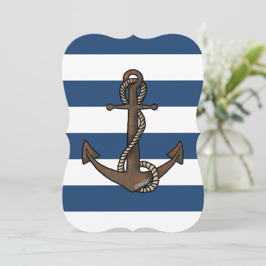 KiniArt Anchor Nautical Invitation Einladung (Stehend Vorderseite)