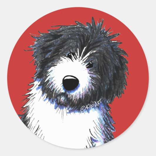 KiniArt Bartded Collie Runder Aufkleber (Vorderseite)