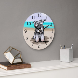 KiniArt Beach Schnauzer Wall Clock Große Wanduhr