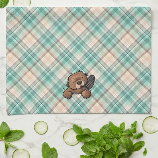 KiniArt Beaver on Marina Kariert Kitchen Handtuch (Gefaltet)