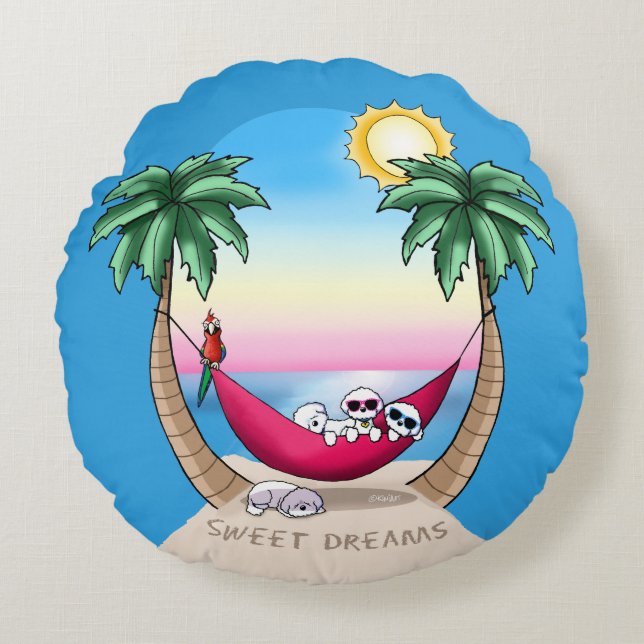 KiniArt Bichon Sweet Dreams Rundes Kissen (Vorderseite)