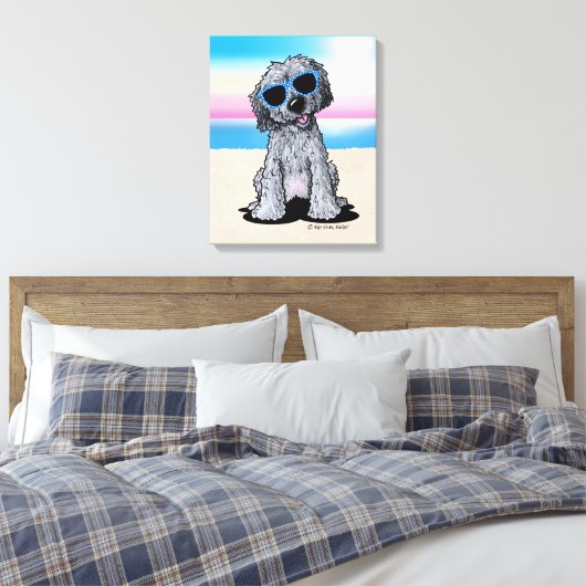 KiniArt Black Doodle Dog Beach Leinwanddruck (Insitu (Schlafzimmer))