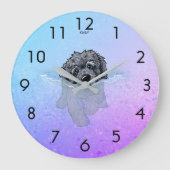 KiniArt Black Goldendoodle Large Clock Große Wanduhr (Vorderseite)