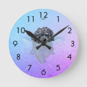 KiniArt Black Goldendoodle Large Clock Runde Wanduhr (Vorderseite)