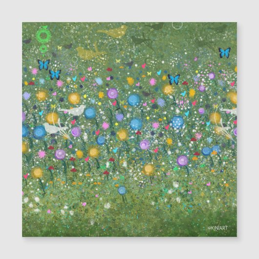 KiniArt Blumengarten Vögel und Schmetterlinge Magnetkarte (Vorderseite)