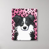 KiniArt Border Collie Pink Leopard Leinwanddruck (Vorderseite)