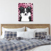 KiniArt Border Collie Pink Leopard Leinwanddruck (Insitu (Schlafzimmer))