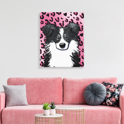 KiniArt Border Collie Pink Leopard Leinwanddruck (Insitu (Wohnzimmer))