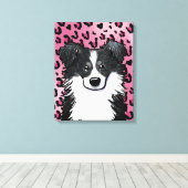 KiniArt Border Collie Pink Leopard Leinwanddruck (Insitu (Holzboden))