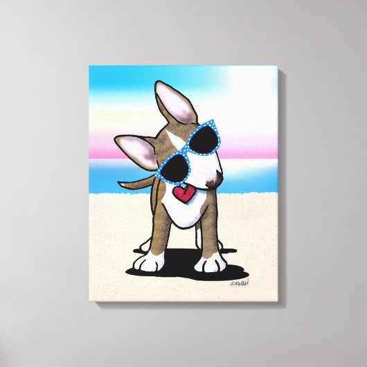 KiniArt Brindle Bull Terrier Dog Beach Leinwand Pr (Vorderseite)