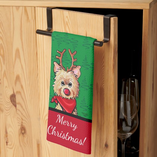 KiniArt Cairn Rentier Weihnachten Geschirrtuch (Drittel gefaltet)